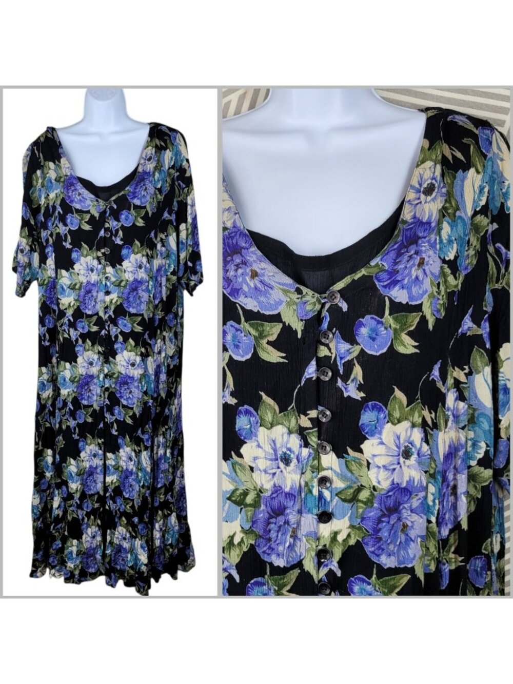 Gauze Maxi Shirt Dress Floral XL Layered Flowy Maxi Renaissance Vintage Alt